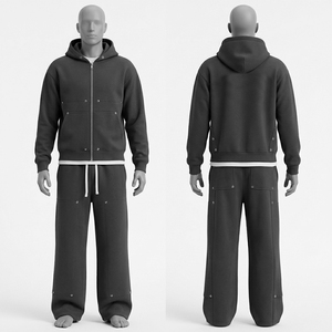 Unisex <b>Velour</b> Hooded Printed <b>Tracksuit</b> Set Custom Logo Two Piece Jacket Jogger Solid Color 100% Cotton Low MOQ <b>Men's</b> Winter - Product Image 2