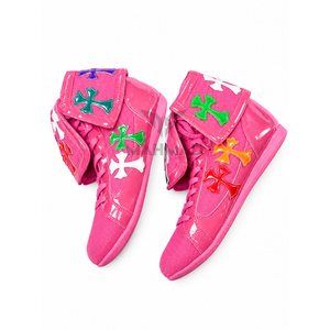 Zapatos de Boxeo Profesionales de Caña Alta, Color Rosa Intenso, con Múltiples Parches Cruzados, Botas para Entrenamiento de Combate y Lucha Libre, Calzado de Boxeo - Product Image 6
