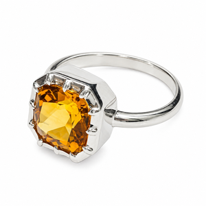 Natural <b>Citrine</b> Gemstone <b>Ring</b> 925 Sterling Silver Rhodium Plated Prong Setting Cushion Shape Yellow Classic Statement Jewelry - Product Image 2