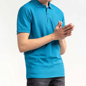 Premium OEM Custom Logo Business Golf <b>Classic</b> Sky Blue Solid Vintage Dobby Fabric Short Sleeve for T-Shirt Cotton Men's - Product Image 4