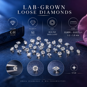Diamantes Sueltos Distintivos |   Diamantes Cultivados en Laboratorio, Corte Brillante Redondo, Color GH, Claridad SI, 0.009-0.023 CT, 1.2-1.8 MM, Tamaño Estrella, Gemas Finas - Product Image 5
