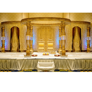 Mandap redondo para bodas, dorado, tallado en fibra de cristal, Mandap indio de cristal, fabricante de Mandaps de cristal para bodas, decoración para eventos en Suiza, EE. UU. - Product Image 1