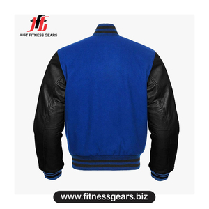 Veste de sport bleue pour homme avec manches en cuir PU, col montant, vêtement décontracté pour l'automne - Product Image 2