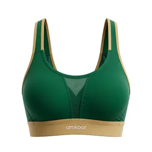 Amkoor Women's Green Sports <b>Bra</b> Wire Free Adjustable Straps Breathable Knitted Criss-Cross Back Supportive Full <b>Cup</b> - Product Image 1