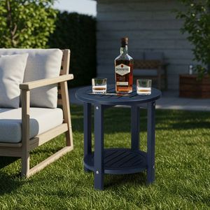 Tavolino Laterale Adirondack Blu Navy a 2 Ripiani in HDPE, Resistente alle Intemperie, Piccolo Tavolino da Esterno per Patio - Product Image 5
