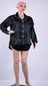 Ensemble pyjama en soie pour femmes, manches longues, col boutonné, short, couleur unie, respirant, vêtements de nuit sexy, vêtements de détente d'été - Product Image 3