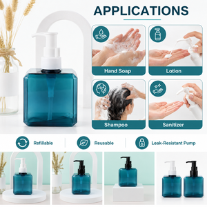Custom Logo 250ml Square PETG Plastic <b>Pump</b> <b>Bottle</b> for Shampoo Shower Gel Body Wash Lotion Vietnam Factory - Product Image 4