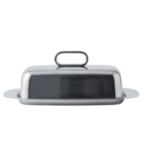 Beurrier rectangulaire en acier inoxydable avec couvercle, design minimaliste pour la conservation de la fraîcheur, avec poignée, finition polie - Product Image 4
