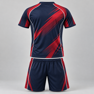 Uniforme de Fútbol Personalizable Azul Marino y Carmesí, Jersey de Fútbol Sublimado con Logotipo Personalizado, Pantalones Cortos, Conjunto para Equipo - Product Image 2