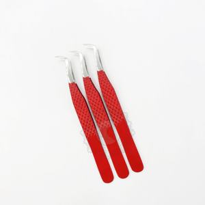 Private Label Red <b>Powder</b> Coating Silver Tip Eyelash <b>Volume</b> Tweezers Sustainable Stainless Steel Diamond Pattern Tweezers - Product Image 1