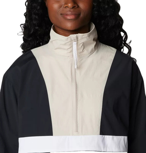 <b>Black</b> and Beige Color Block Womens Pullover <b>Windbreaker</b> Jacket Half Zip Anorak with Elastic Waist and Large Pouch Pocket - Product Image 4