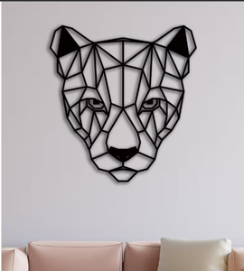 Escultura de Pared de Hierro Fundido con Cabeza de Lobo Geométrica 2D, Decoración Animal para Colgar en la Sala de Estar - Product Image 1