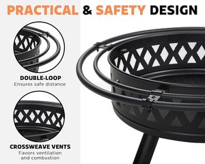 Freestanding <b>Iron</b> <b>Fire</b> <b>Pit</b> With Spark Screen Outdoor Wood Burning <b>Fire</b> Bowl For Garden Heating - Product Image 2