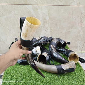 Corne à boire de luxe de qualité supérieure avec support en cuir, élégante corne à boire viking en corne d'ox polie, à prix avantageux - Product Image 5