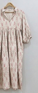 Robe midi en coton imprimé à la main style bohème, motif floral indien, pour femme, formelle, toutes saisons, respirante, écologique, coupe trapèze - Product Image 3