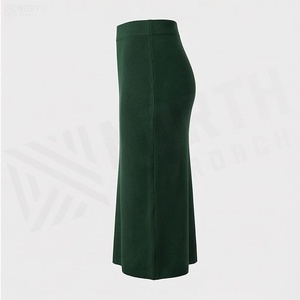 Women's Green Knitted Pencil <b>Skirt</b> <b>Elastic</b> Waist Knee-Length Solid Color Minimalist Style All Seasons Wear - Product Image 6
