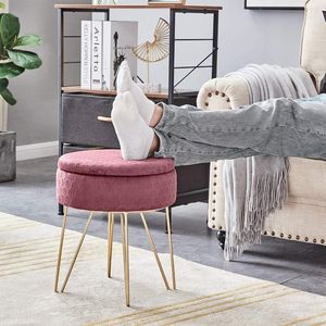 Pouf Moderno in Velluto con Funzione Contenitore, Tavolino Laterale in Ferro, Sgabello per Toeletta, Poltrona Pouf per Ingresso - Product Image 2
