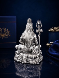 Jaipur Metals - Ídolo de Mahadev Chapado en Plata Oxidada 999 |   Estatua del Dios Shiva 100% en Latón |   Regalo de Inauguración de Casa o Pooja |   5x5.5x7cm - Product Image 3