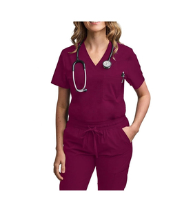 Unisex <b>Nursing</b> <b>Scrub</b> Set V-Neck Tuck-In Top Jogger Pants Yoga Waistband Stand Collar Short Sleeve Worsted Fabric Hospital Solid - Product Image 2