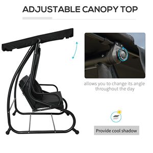 Dondolo da Esterno a 3 Posti con Tettuccio Regolabile, Letto Pieghevole e Cuscini Rimovibili per Veranda - Product Image 4