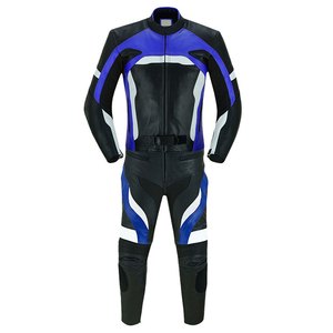 Combinaison de moto en cuir à manches longues pour homme, bleu, noir, blanc, couleurs contrastées, coupe-vent, vêtements de course, toutes saisons, taille adulte - Product Image 1