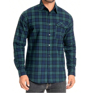 Chemise à manches longues en flanelle à carreaux pour homme, col rabattu, décontractée, pour l'extérieur, 100% coton brossé - Product Image 5