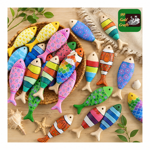 99 Gold Crafts Hand Painted <b>Wooden</b> Fish <b>Wall</b> Hanging <b>Decor</b> Folk Art Animal Ornament - Product Image 1