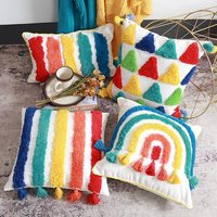 Housse de coussin brodée à glands, taie d'oreiller de luxe, avec tissage, fait à la main, avec pompon, bohème en macramé