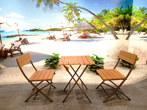 Juego de Mesa y Sillas de Jardín de 3 Piezas, Estilo Bistro, con Estructura Metálica y Listones de Madera, Plegable, de Vietnam, Marca Lumetal - Product Image 1