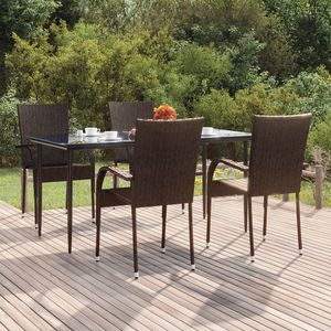 Set da Pranzo da Giardino in Rattan PE Marrone per 4 Persone, Struttura in Acciaio, Arredamento da Esterno Stile Contemporaneo Impilabile - Product Image 1