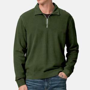 Sudadera de Forro Polar con Cierre de Cremallera de un Cuarto para Hombre, Color Verde Oliva, Corte Regular, Cuello Camisero, Ropa Casual de Otoño e Invierno - Product Image 3