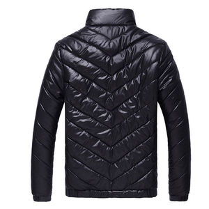 <b>Men's</b> Black Cotton Quilted <b>Long</b> Jacket Stand Collar Zipper Closure <b>Waterproof</b> Windproof Casual Winter <b>Coat</b> Slim Fit Polyester - Product Image 6