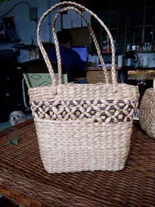 Bohemian Handmade Durable Water Hyacinth Cylinder Bag | Eco-Friendly Woven Print Summer Tote with Top Handle - Product Image 4