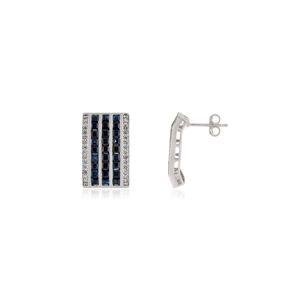 Pendientes de botón con diseño geométrico clásico, 100% auténticos, con zafiro azul talla princesa y diamantes redondos, para mujer. - Product Image 3