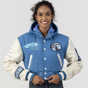 Veste classique pour femme, style varsity, personnalisée, avec manches en cuir, col, poignets et ourlet côtelés, boutons-pression - Product Image 1
