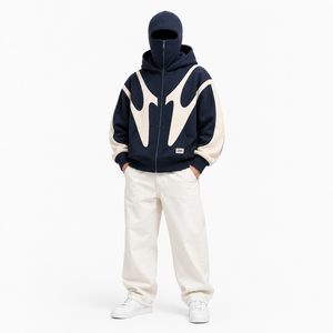 Sweat à capuche zippé intégral épais avec masque intégré, style streetwear, coupe oversize, en polaire, pour homme, haute qualité, personnalisable - Product Image 4