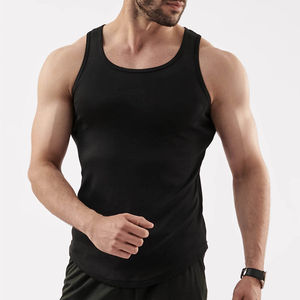 Best Selling Knitted Cotton Hip Hop Breathable Tank Top <b>Men's</b> Gym Training Oversized Fitness <b>Ribbed</b> Compression <b>Vest</b> Custom Logo - Product Image 1