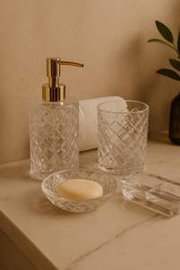 Ensemble d'accessoires de salle de bain en verre, 3 pièces, avec distributeur de savon, pour lavage des mains, transparent - Product Image 3