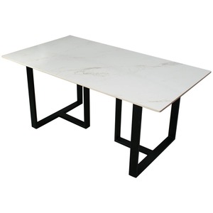 ขาโลหะ โต๊ะรับประทานอาหารหินอ่อนทรงสี่เหลี่ยมสำหรับห้องนั่งเล่น ห้องรับประทานอาหาร โครงโลหะ สีดำ/ขาว - Product Image 1