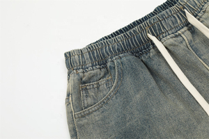 Pantalones cortos tipo bermuda de lona de algodón negros para hombre con correa cruzada y cintura con cordón, estilo casual - Product Image 4