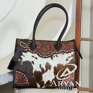 Super September Genuine Leather <b>Tote</b> Bag Hand Tooled Cowhide Pattern Embroidery All Season Women's Shoulder Bag for Daily Use - Product Image 1