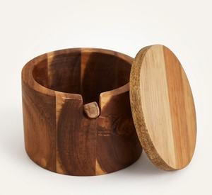 Pot rond en bois de qualité supérieure pour sel et sucre avec couvercle, fabriqué à la main pour le stockage des herbes en cuisine, finition naturelle durable - Product Image 4