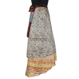 Jupe portefeuille réversible en soie artificielle, style bohème indien multicolore, confortable, pour l'été, style hippie, grandes tailles - Product Image 3