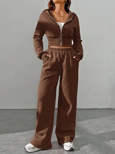 Custom <b>Women</b> Plush <b>Fleece</b> Hooded Tracksuit Zip Up Sweatshirt <b>Jogger</b> Pants Two Piece Casual Sportswear - Product Image 4