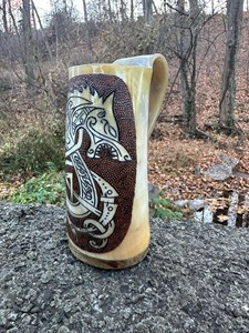 Nueva Jarra Vikinga Auténtica Hecha a Mano de Cuerno de Vaca, Jarra Natural de Cuerno de Buey para Beber Cerveza/Ale/Mead, Ecológica, Estilo Medieval Vintage para el Hogar - Product Image 2