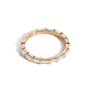 Bague de mariage en or massif 14K 18K avec diamants de laboratoire taille baguette, sertie en barrettes, éternité complète, empilable, pour femme - Product Image 1