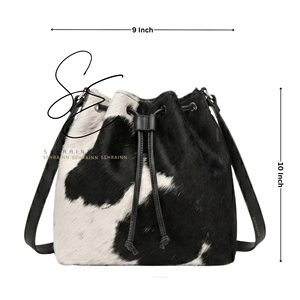 Sac seau en cuir de vachette style western pour femme, sac bandoulière rustique en cuir à poils, sac à main quotidien - Product Image 2