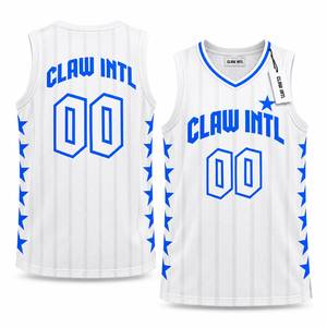 Maillot de basketball Claw Intl imprimé par transfert thermique 100 % polyester pour homme, débardeur blanc et bleu étoiles 00, séchage rapide, bretelles réglables, toutes tailles - Product Image 6