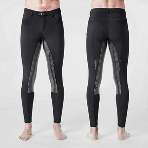 Pantalones de equitación OEM para hombre, de cintura alta, largos, de tela tejida azul, con cinturón y cierre de botón. - Product Image 2