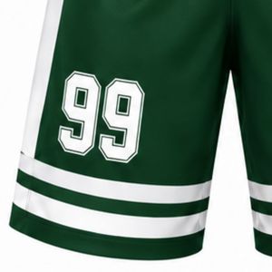 Men Dark Green Sublimated Ice Hockey <b>Shorts</b> <b>Polyester</b> Striped Performance Athletic Team Sportswear Match Training Clothing - Product Image 5
